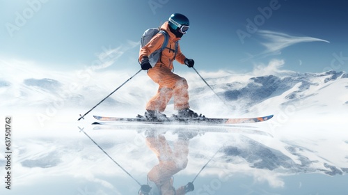 skier on the beach photography, Generative AI
