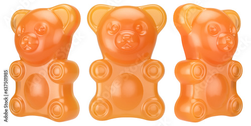 Jelly gummy bears on a white background. Jelly bear. 3D illustration