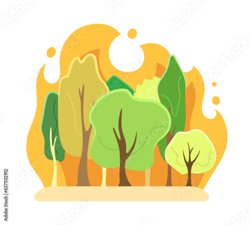 Forest fire flat concept vector spot illustration. Wildfire burning woodland. Catastrophe. Nature disaster 2D cartoon scene on white for web UI design. Isolated editable creative image