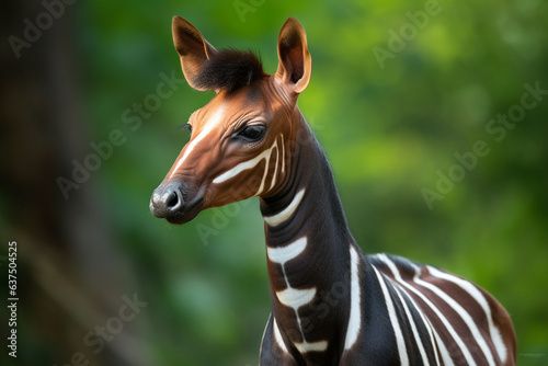 Plakat Okapi. Listed as endangered in IUCN Red List.