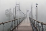 a suspension bridge in the fog on a foggy day. ai generative