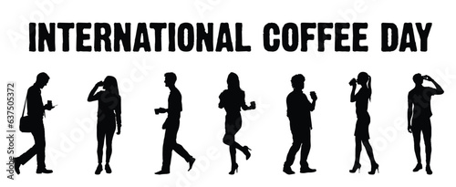 International Coffee Day: People drinking coffee silhouette