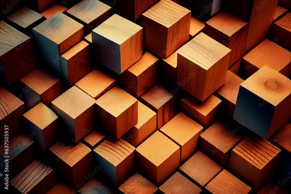 Pattern from wooden blocks of cubes. Wooden background. Pattern from wooden blocks of cubes. Wooden background.
