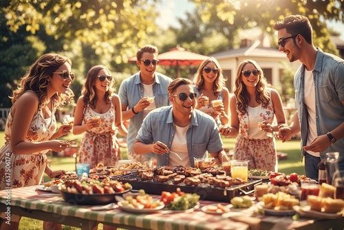 a photo of a american family and friends having picnic. ai generative
