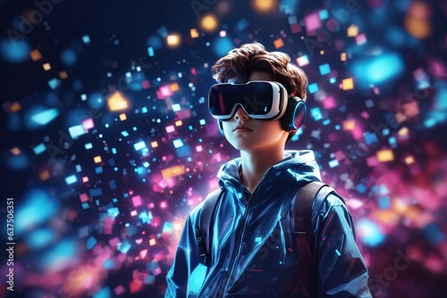 Future digital technology Boy in virtual reality. ai generative