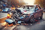 car crash accident on the road banner with copy space. ai generative