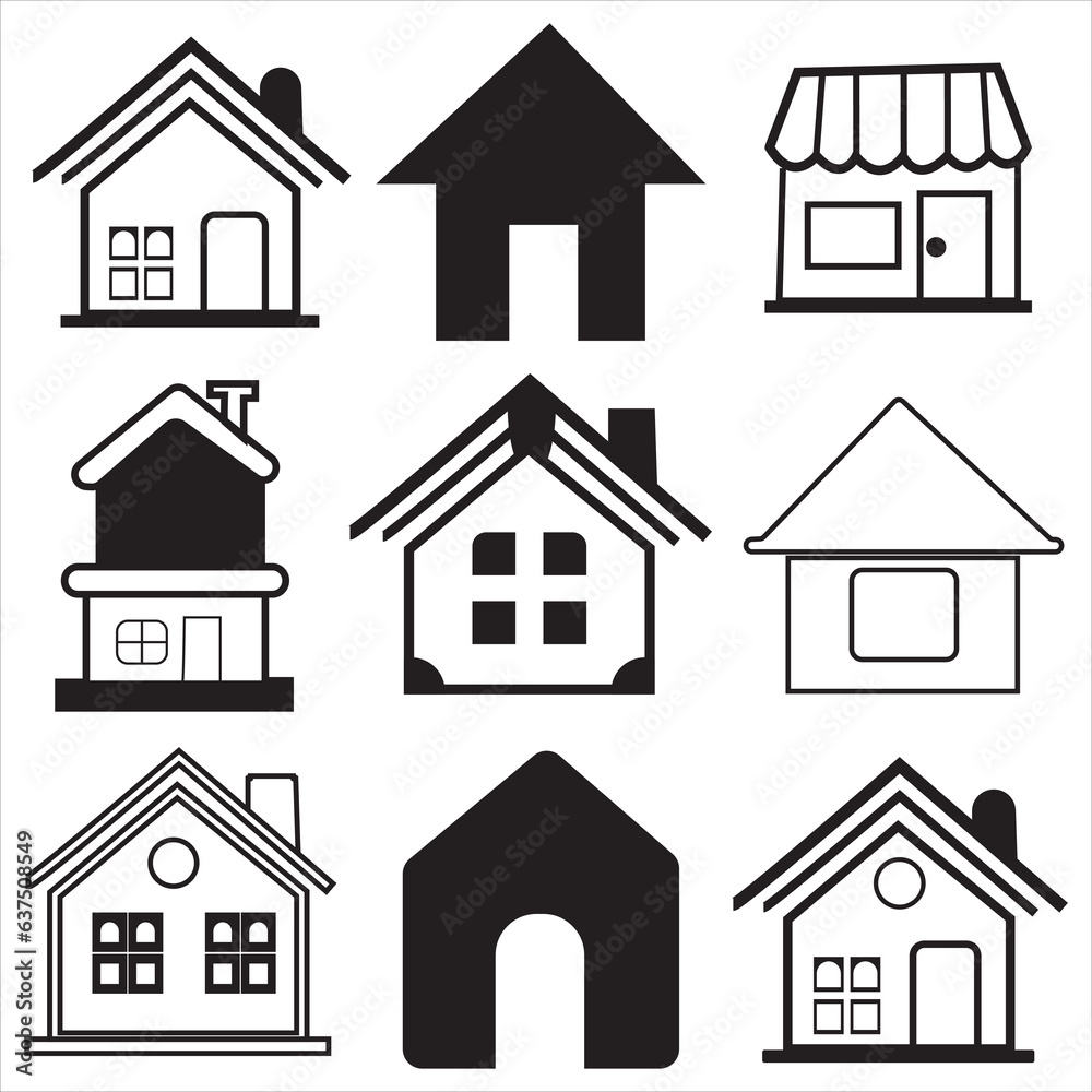 House flat icon set vector illustration, simple real estate symbols.