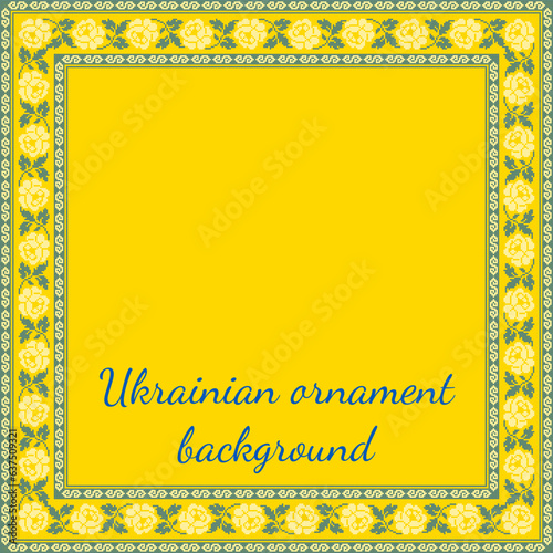Vector illustration of Ukrainian ornament in ethnic style, identity, vyshyvanka, embroidery for print clothes, websites, banners. Background. Frame for text