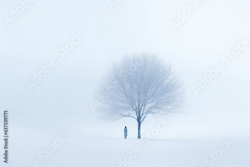 Minimalistic winter landscape with tree 