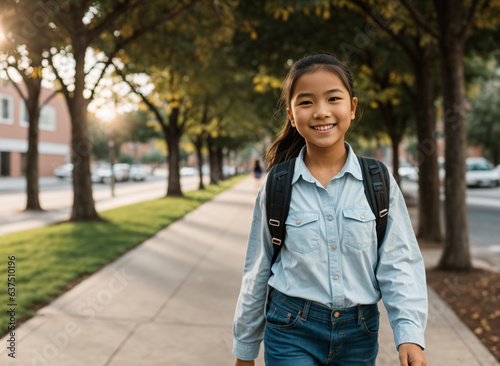 Cute smiling child going to school