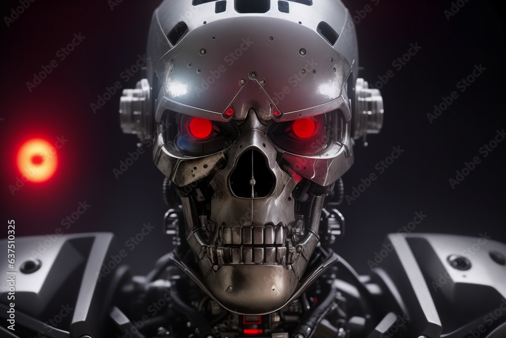 Portrait of an evil metal cyborg. AI generative. Portrait of an evil metal cyborg. AI generative.