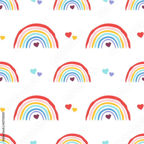 Boho rainbow icon with a heart inside, cute seamless pattern