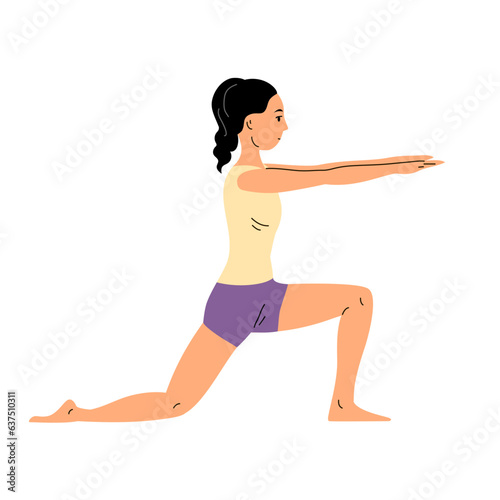 A beautiful girl is engaged in gymnastics. Body workout fitness. Therapy and recovery. Health and beauty concept. Vector isolated flat illustration on a white background