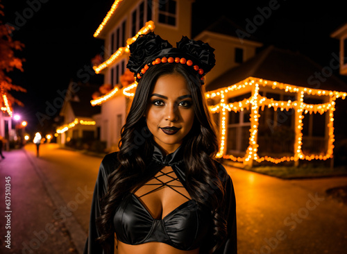 Girl in sexy black Halloween costume