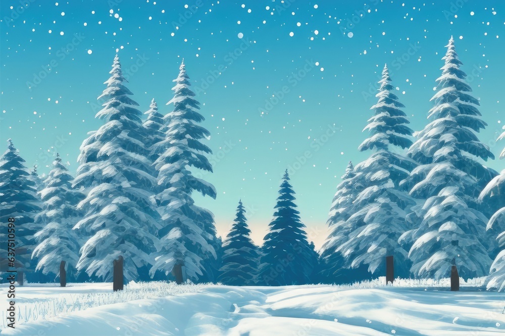 Serene winter landscape with snowladen trees and a clear blue sky Generative AI 