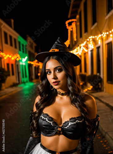 Cute girl in black halloween costume