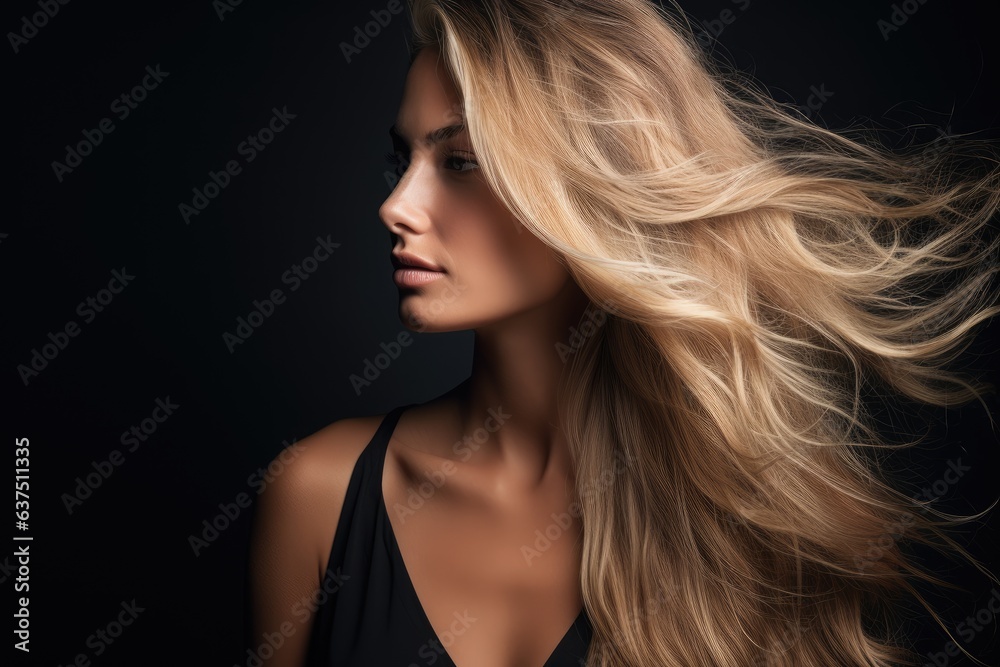 beautiful young woman with amazing blonde hair - beauty/haircare advertisement template (Generative AI) beautiful young woman with amazing blonde hair - beauty/haircare advertisement template (Generative AI)