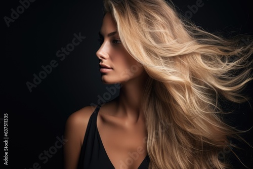 beautiful young woman with amazing blonde hair - beauty/haircare advertisement template (Generative AI)