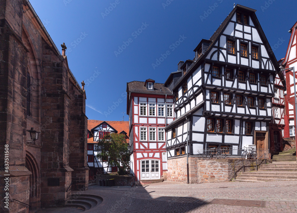Beautiful facades of old German half-timbered houses in Marburg. Beautiful facades of old German half-timbered houses in Marburg.