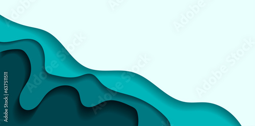 Background with green abstract multilayered wavy pattern. Paper art style. Template design for posters, banners, flyers, booklets.