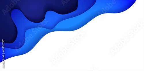 Background with blue abstract multilayered wavy pattern. Paper art style. Template design for posters, banners, flyers, booklets.