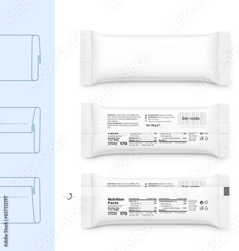 Realistic packaging bar mockup with text sample. Vector illustration can look great on any background. Isolated on white background. Perfect for your product. Front and two back view. EPS10.