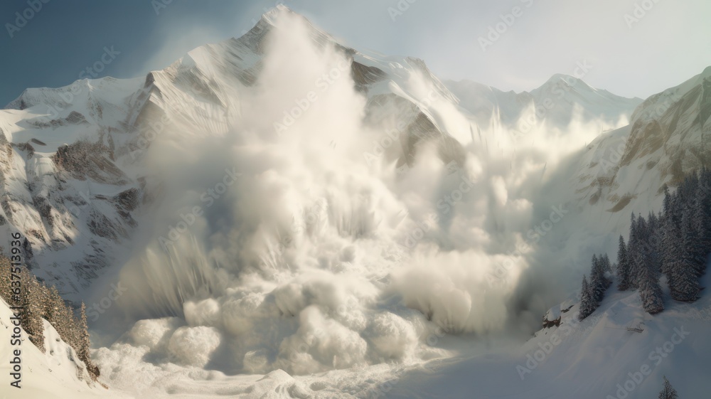 Avalanche going down the mountains created with Generative AI