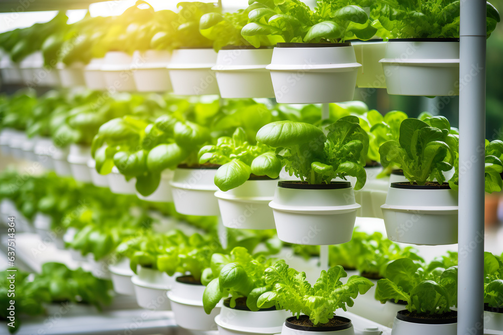Sustainable urban agriculture with vertical farming. Hydroponic Plants ...