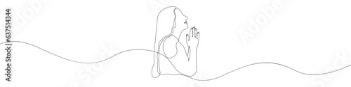 Man prays icon line continuous drawing vector. One line Woman in prayer icon vector background. Prayer icon. Continuous outline of a Communication with God icon.