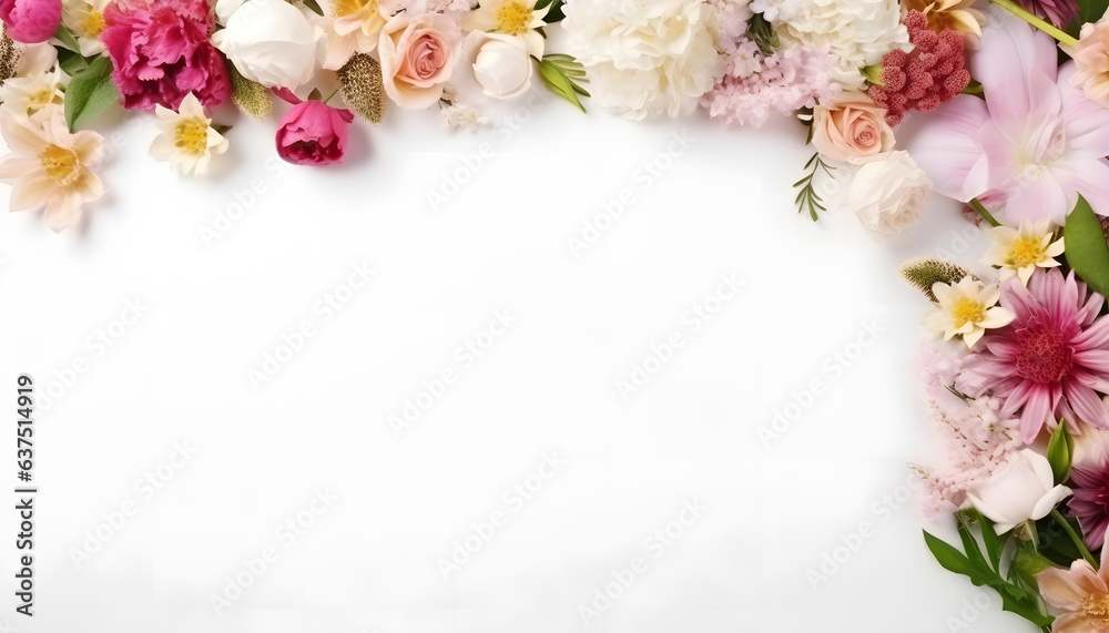 Wedding Flowers on white board with copy space background