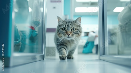 Pet health checkup. Cat in vet, symbolizing veterinary routine check up