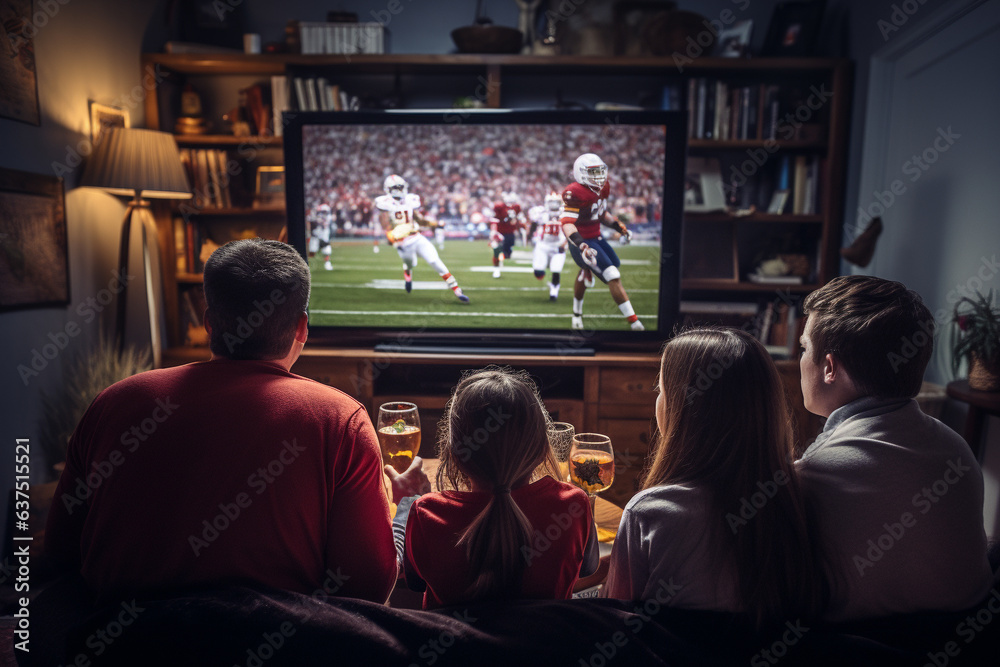 family watching football game together