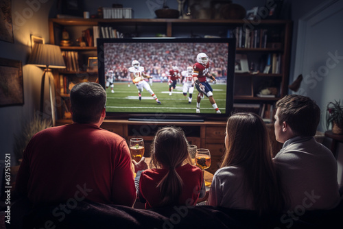 family watching football game together