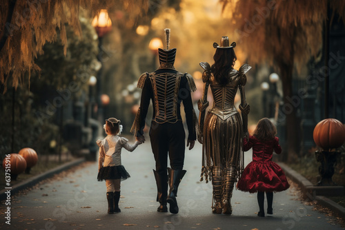 family dressed in costumes for Halloween 