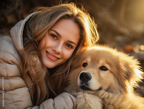 Young Woman with her dog, g...