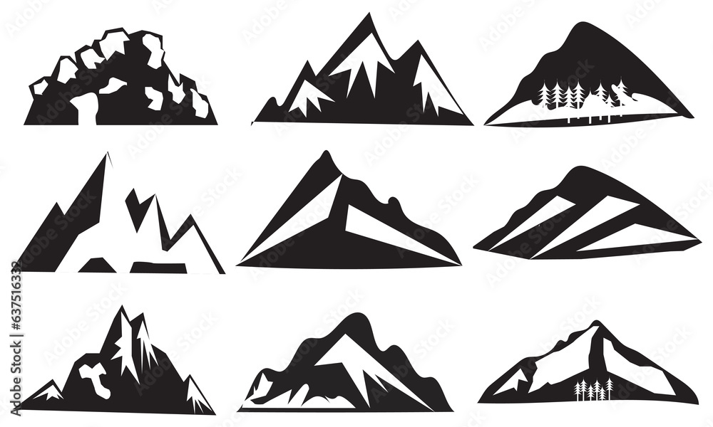 Mountain Vector icons Set mountain silhouette vector. Mountain Vector icons Set mountain silhouette vector.