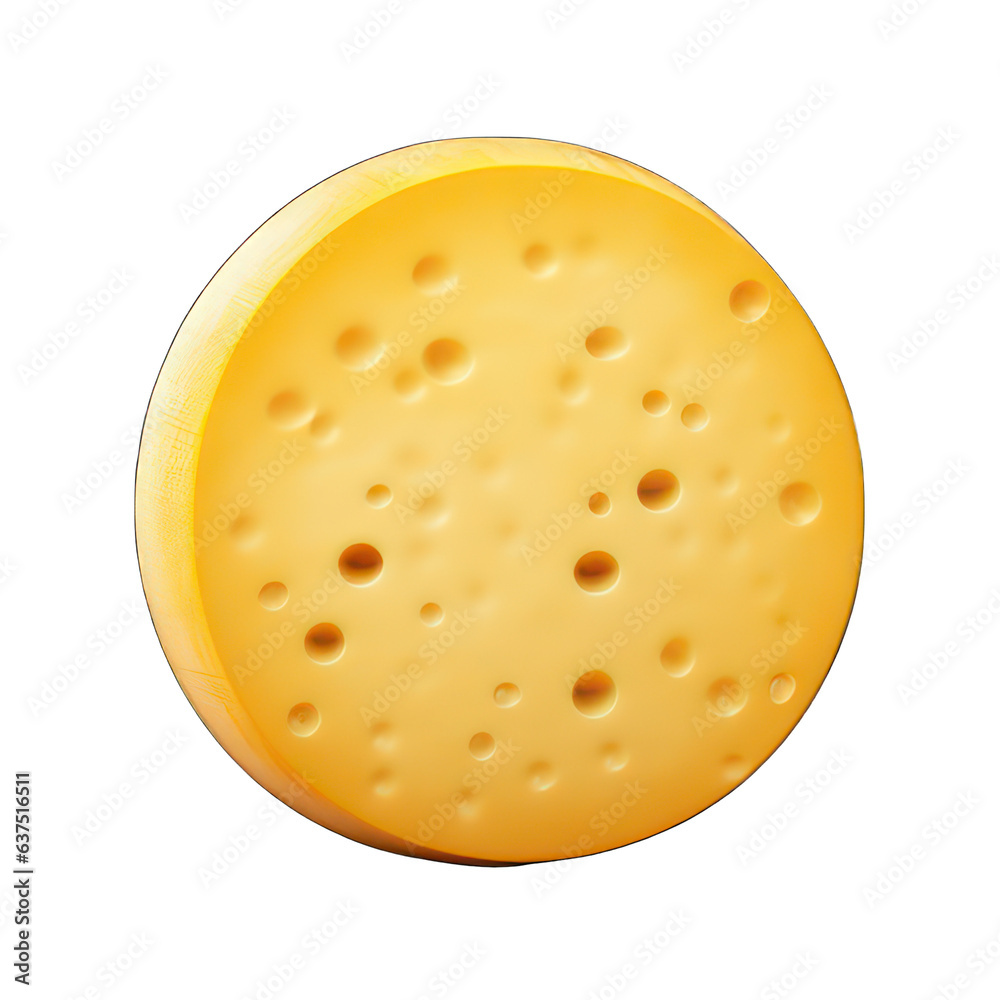 Round cheese isolated on white created with Generative AI Round cheese isolated on white created with Generative AI