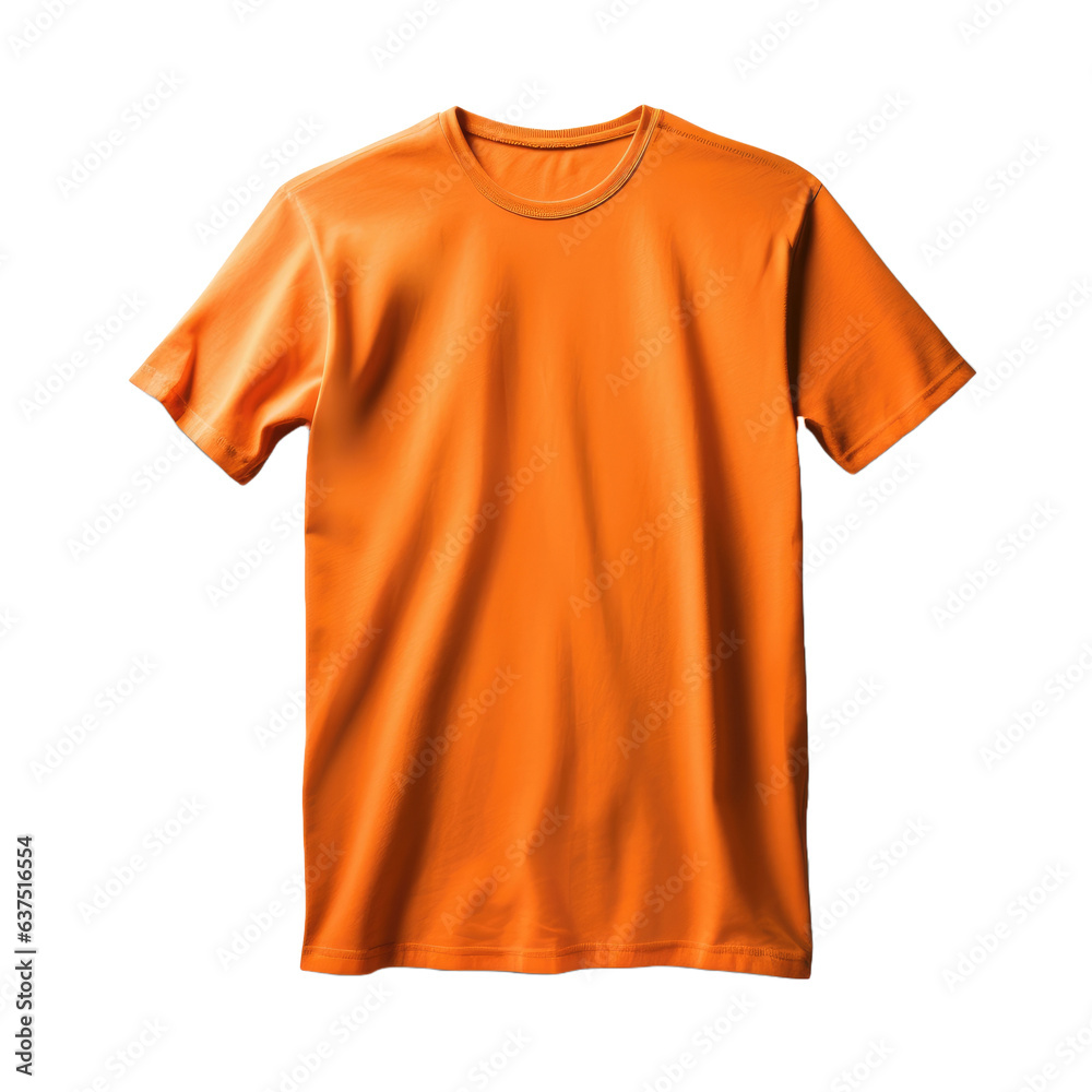 Orange t-shirt for man isolated on transparent background.