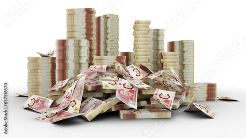 Big stacks of British pounds sterling notes. A lot of money isolated on transparent background. 3d rendering of bundles of cash photo
