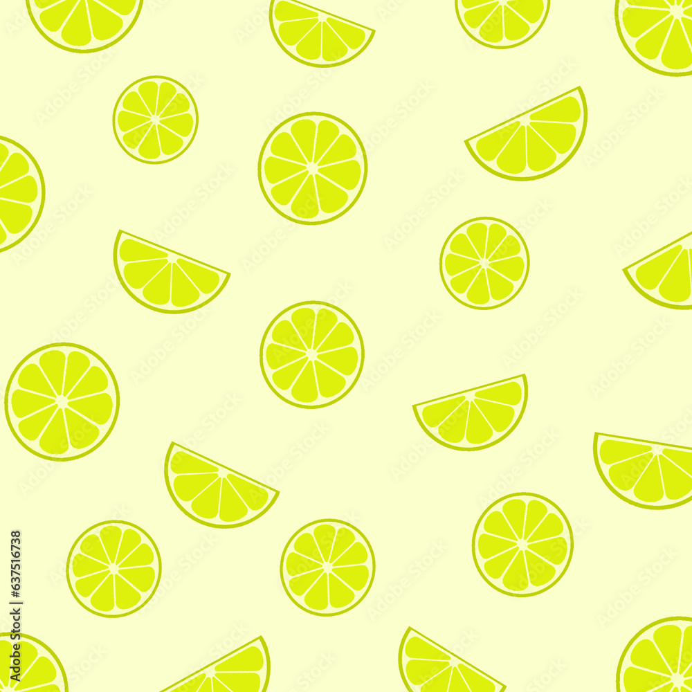 Lemon Fruit Seamless Pattern Graphic Cartoon Wallpaper on Green Background