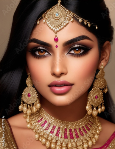 beautiful woman in traditiona jewellery, indian woman close up, generative ai.