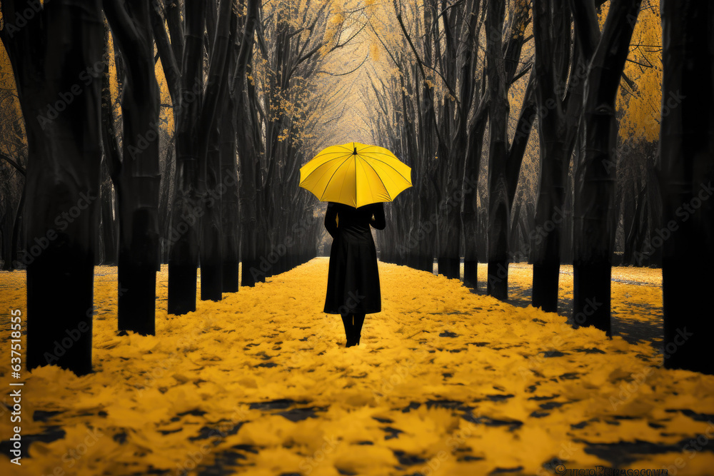 Person walking in autumn park with umbrella