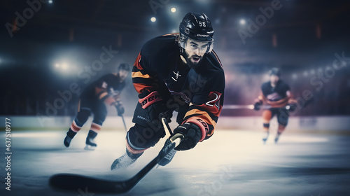 Un joueur de hockey sur glace pendant un match.  photo