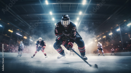 Canvas Print Un joueur de hockey sur glace pendant une compétition sportive .