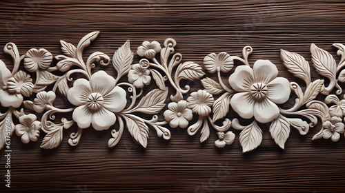 Des décorations de fleurs sur une porte en bois.