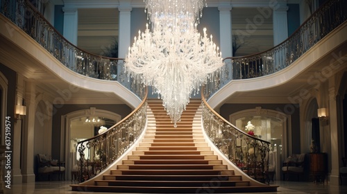 Opulent crystal chandelier in lavish estate. photo