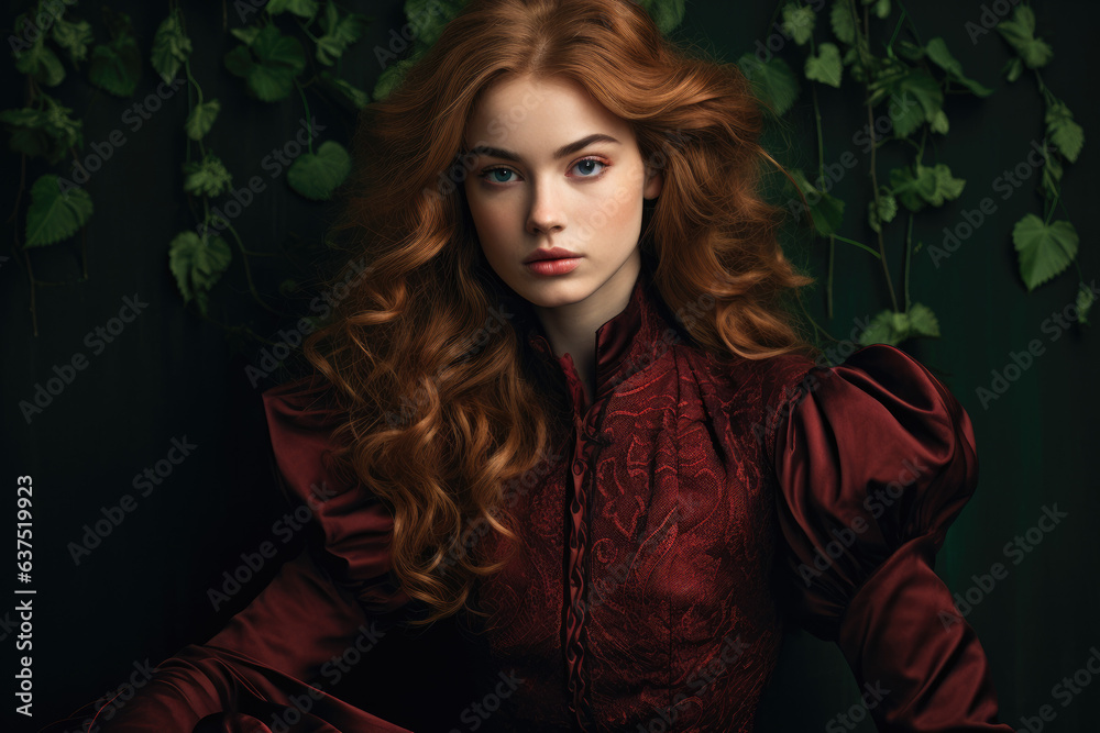 Portrait of a woman with green and burgundy colors Portrait of a woman with green and burgundy colors