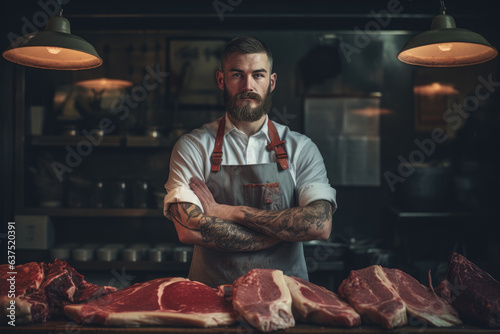 Portrait of a butcher in his shop