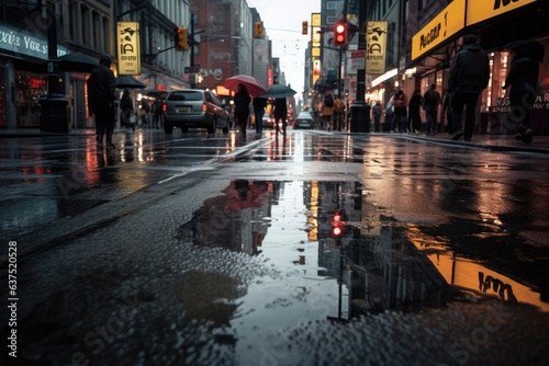 City in rain, urban reflections and life in motion., generative IA