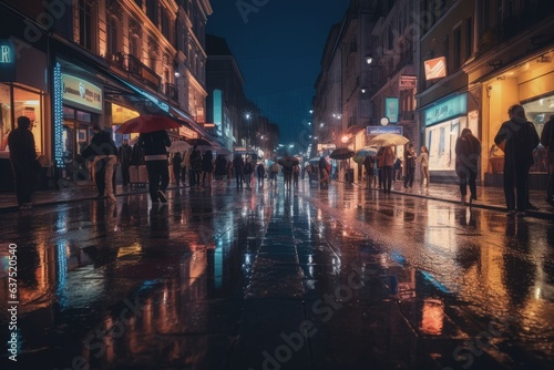 Night city in heavy rain, reflections in puddles., generative IA